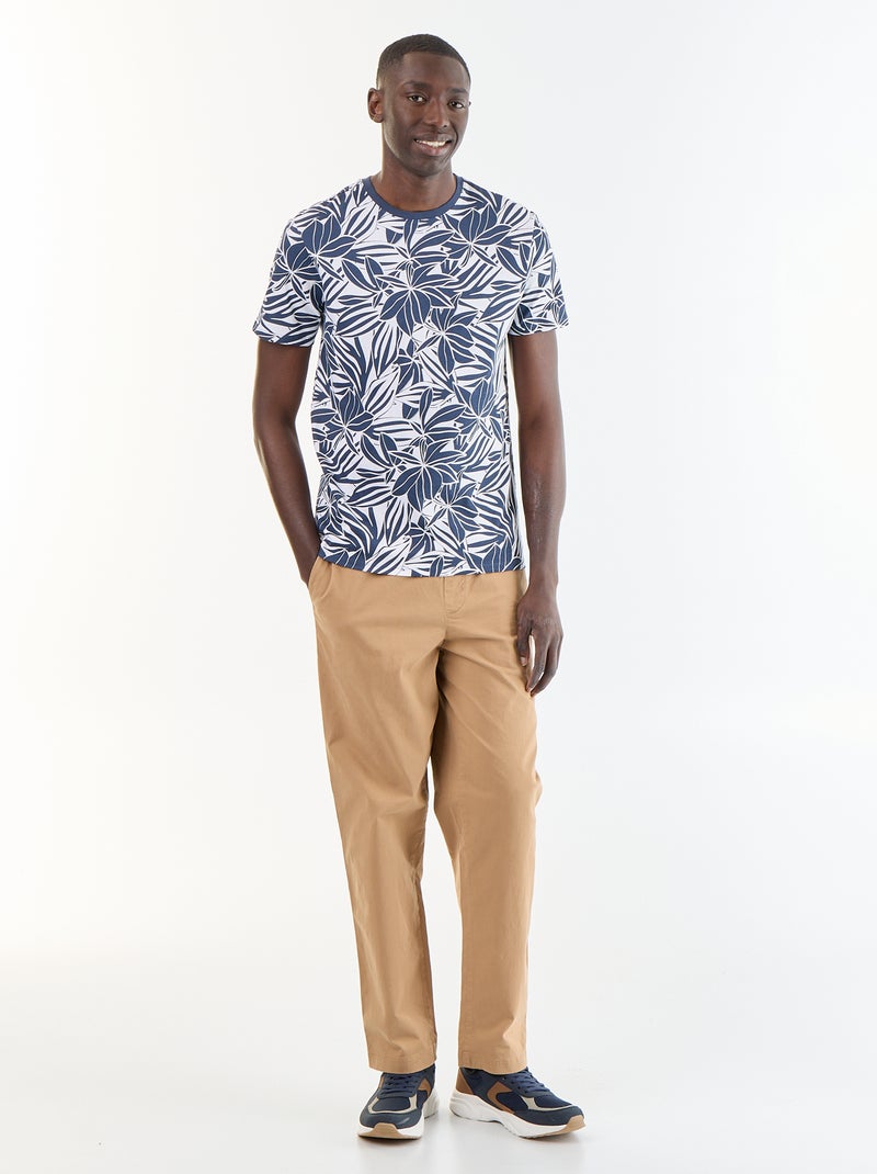 T-shirt en coton pour homme à col rond avec motif Bleu - Kiabi