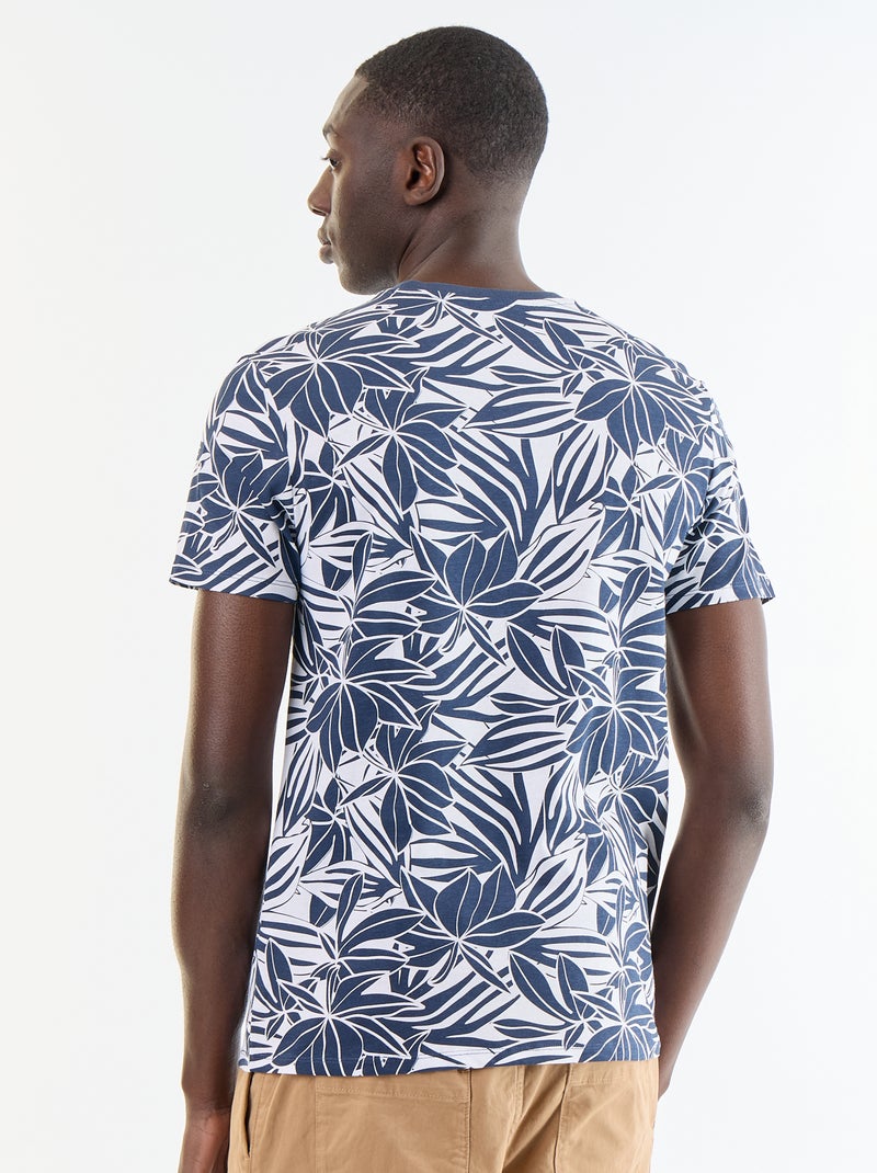 T-shirt en coton pour homme à col rond avec motif Bleu - Kiabi