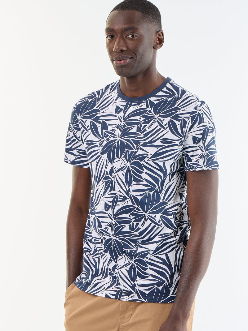 T-shirt en coton pour homme à col rond avec motif Bleu - Kiabi