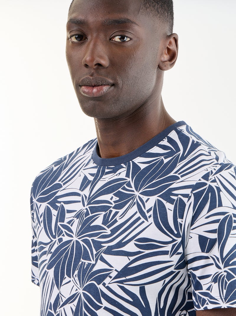 T-shirt en coton pour homme à col rond avec motif Bleu - Kiabi