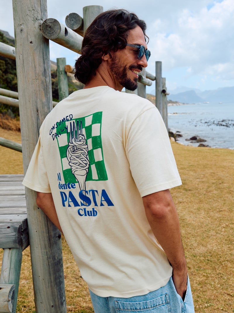 T-shirt en coton pour homme à col rond avec motif placé Jaune - Kiabi