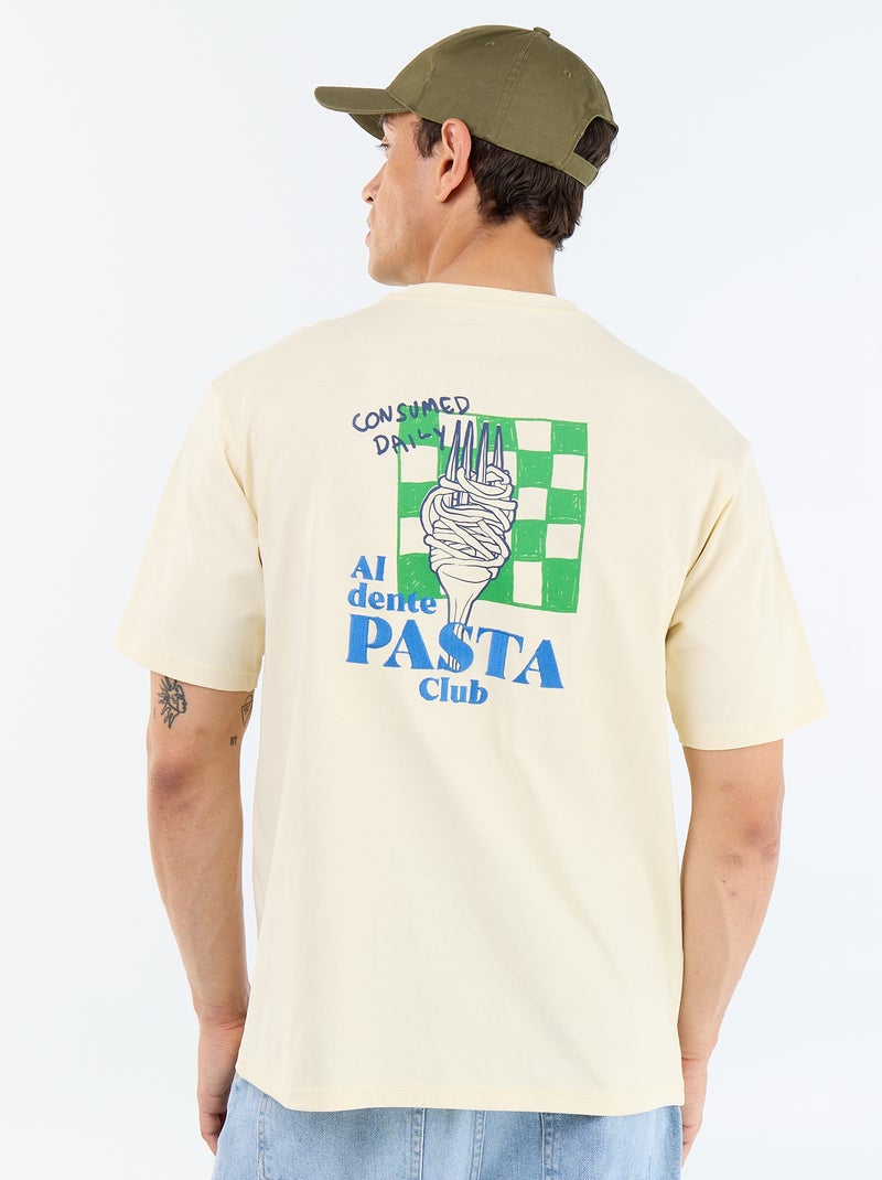 T-shirt en coton pour homme à col rond avec motif placé Jaune - Kiabi