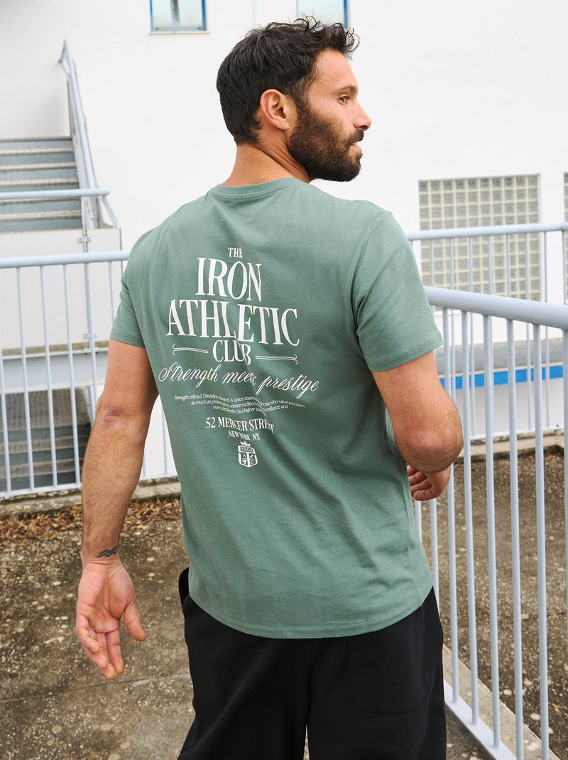 T-shirt en coton pour homme à col rond avec motif placé Vert - Kiabi