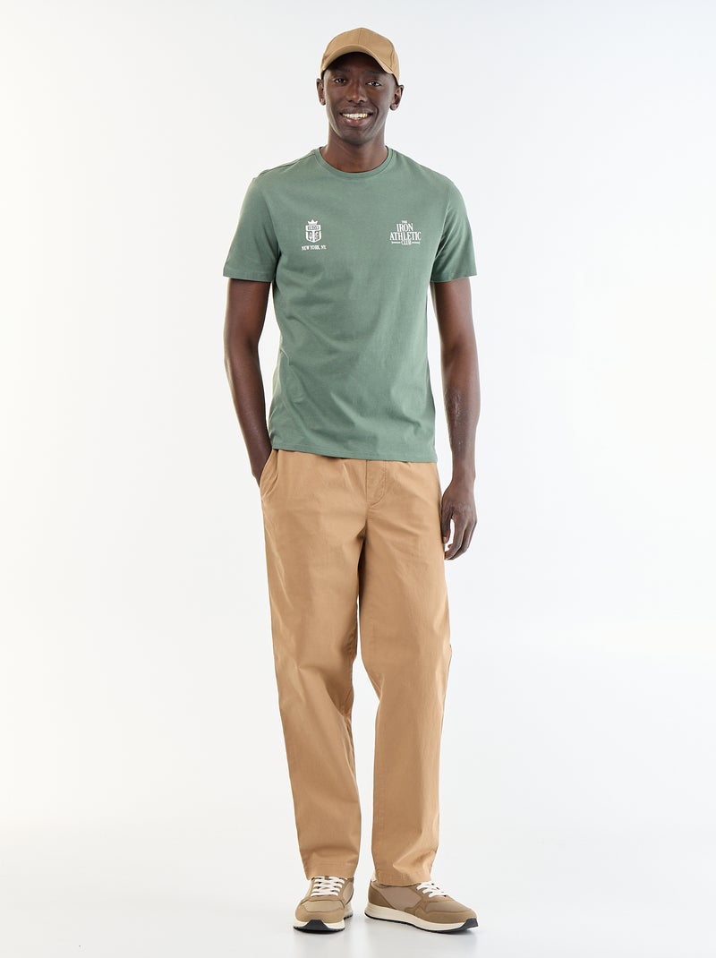 T-shirt en coton pour homme à col rond avec motif placé Vert - Kiabi
