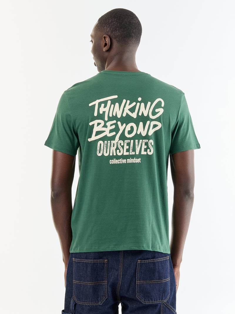 T-shirt en coton pour homme à col rond avec motif placé Vert - Kiabi