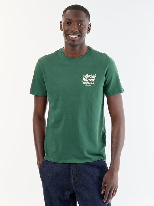 T-shirt en coton pour homme à col rond avec motif placé - Kiabi