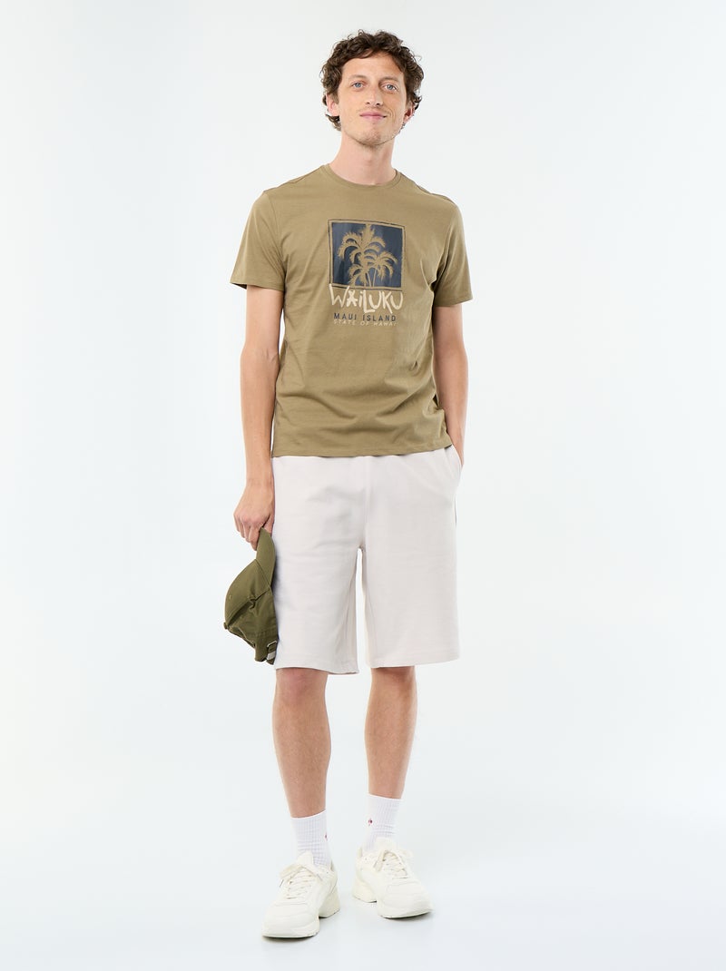 T-shirt en coton pour homme à col rond avec motif Vert - Kiabi