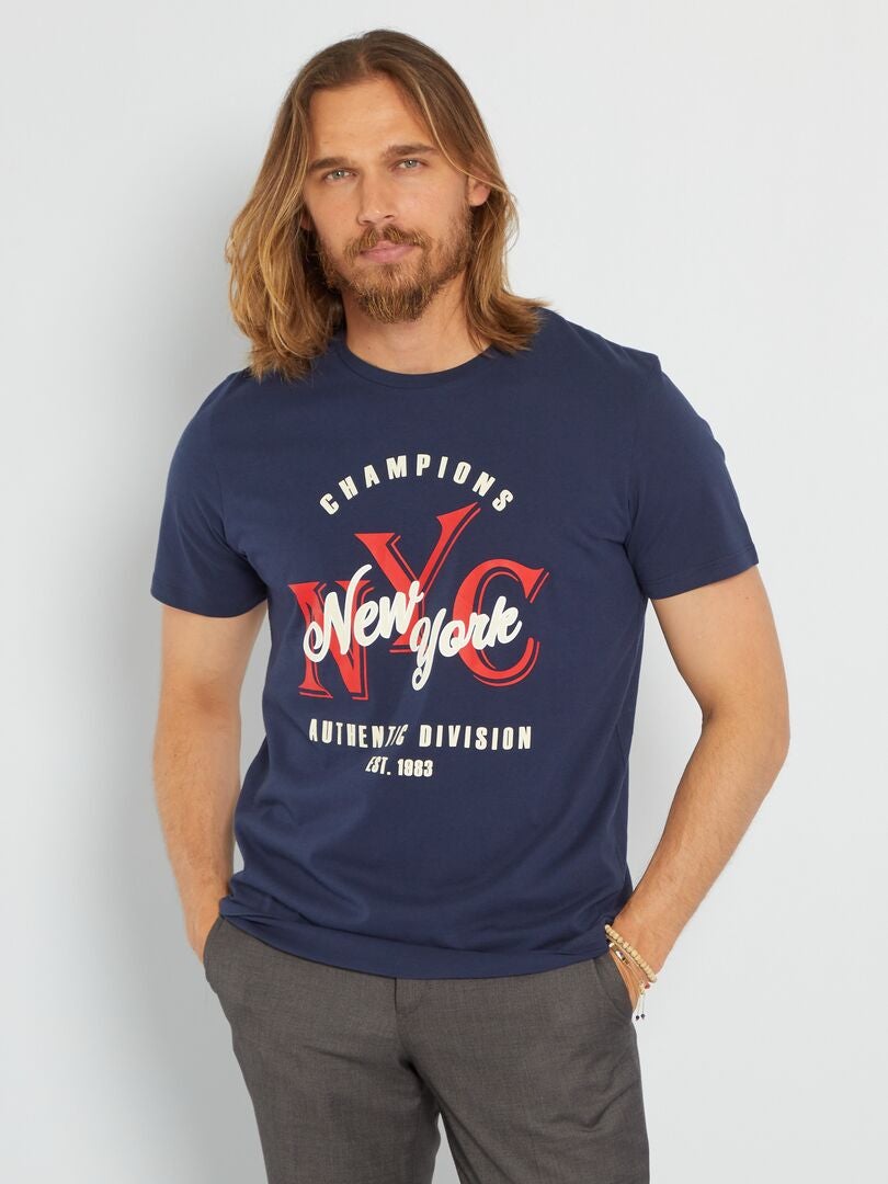 T-shirt en coton 'Produkt' bleu marine - Kiabi