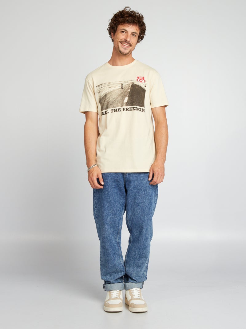 T-shirt en coton 'Route 66' Beige - Kiabi