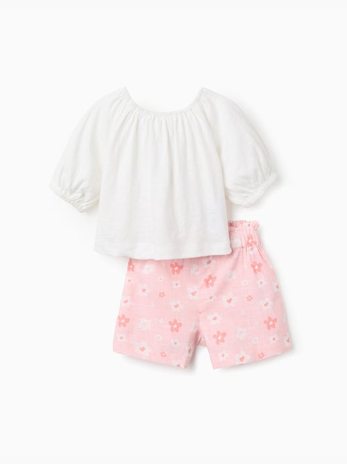 T-shirt en coton + short à motif floral - Kiabi