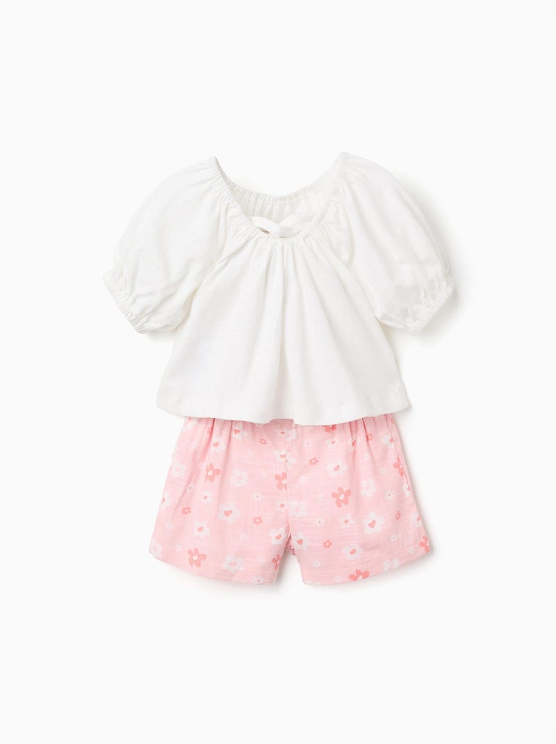 T-shirt en coton + short à motif floral Rose clair - Kiabi
