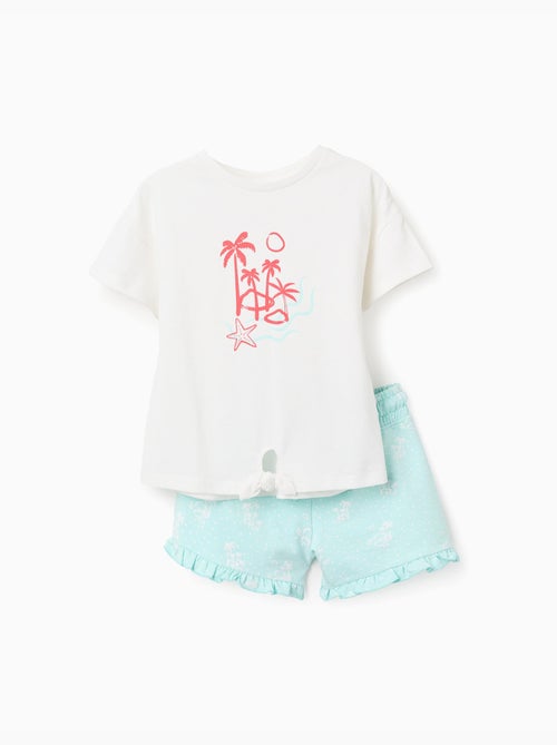 T-shirt en coton + short avec imprimé palmiers - Kiabi