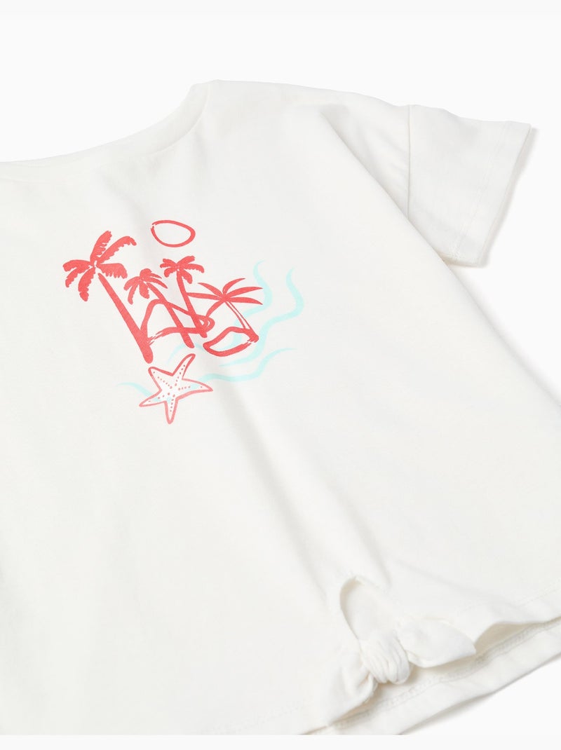 T-shirt en coton + short avec imprimé palmiers Blanc - Kiabi