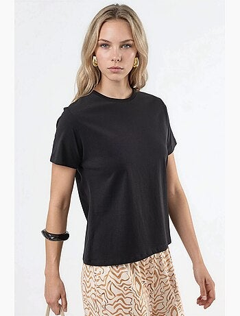 T-shirt en coton uni à col rond busem