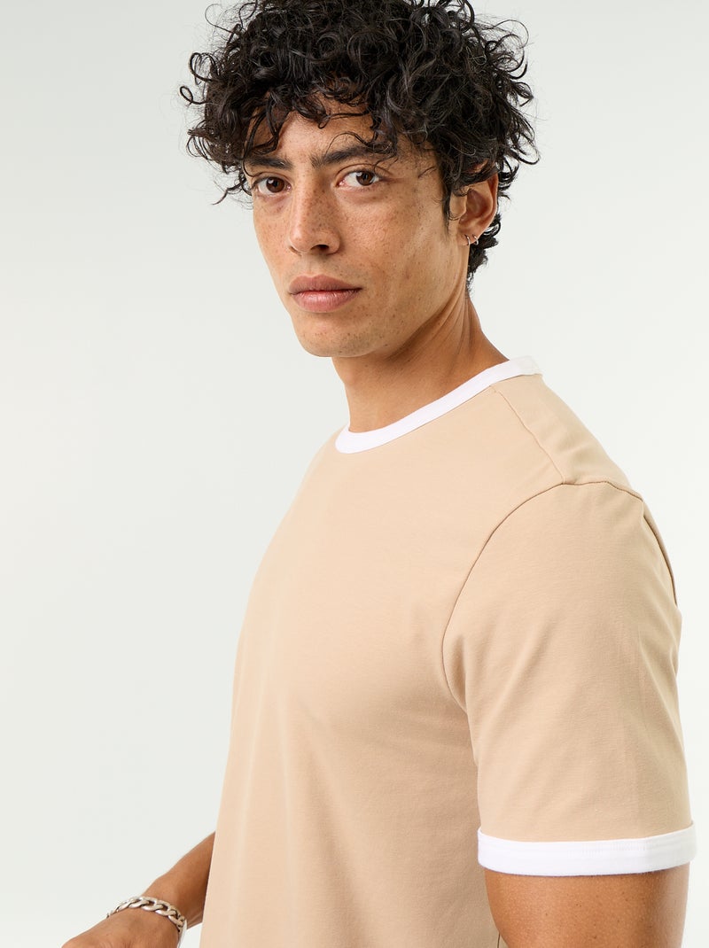 T-shirt en coton uni à col rond homme Beige - Kiabi