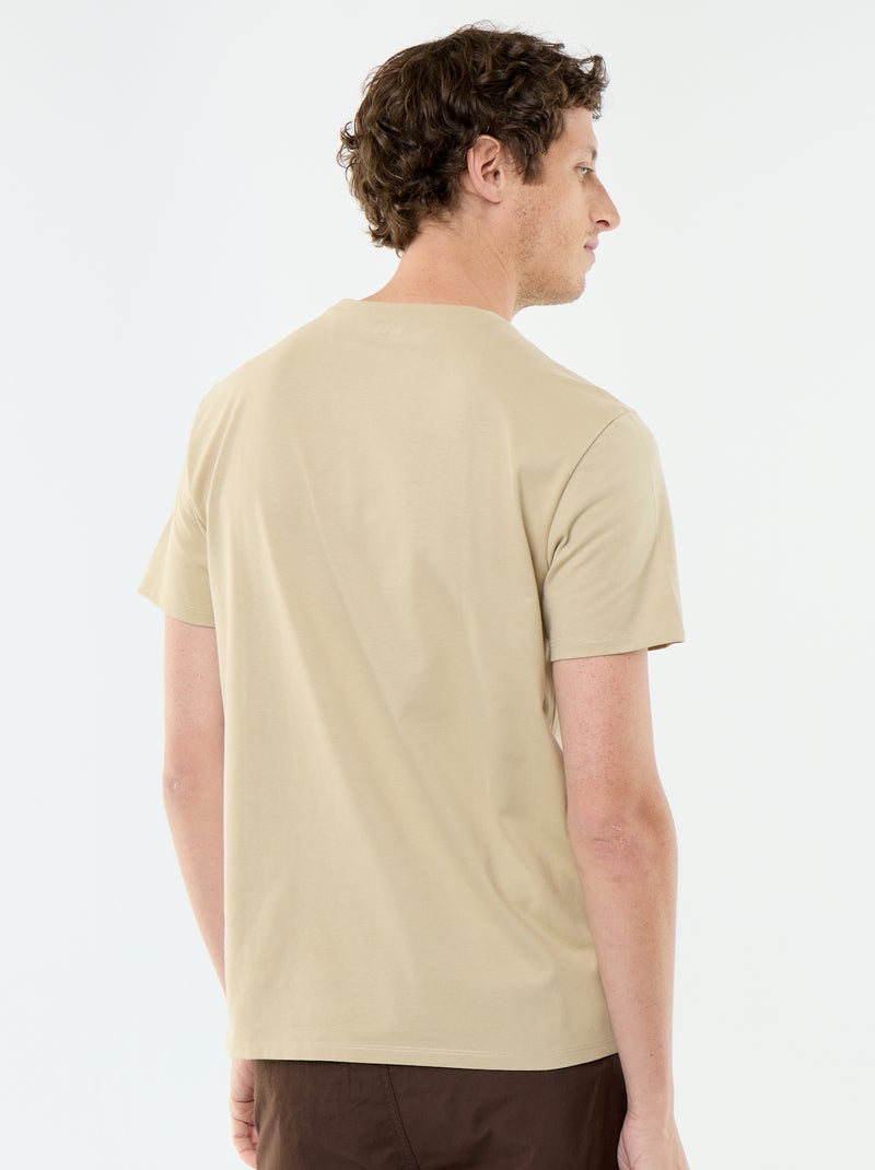 T-shirt en coton uni à col rond pour homme Beige - Kiabi