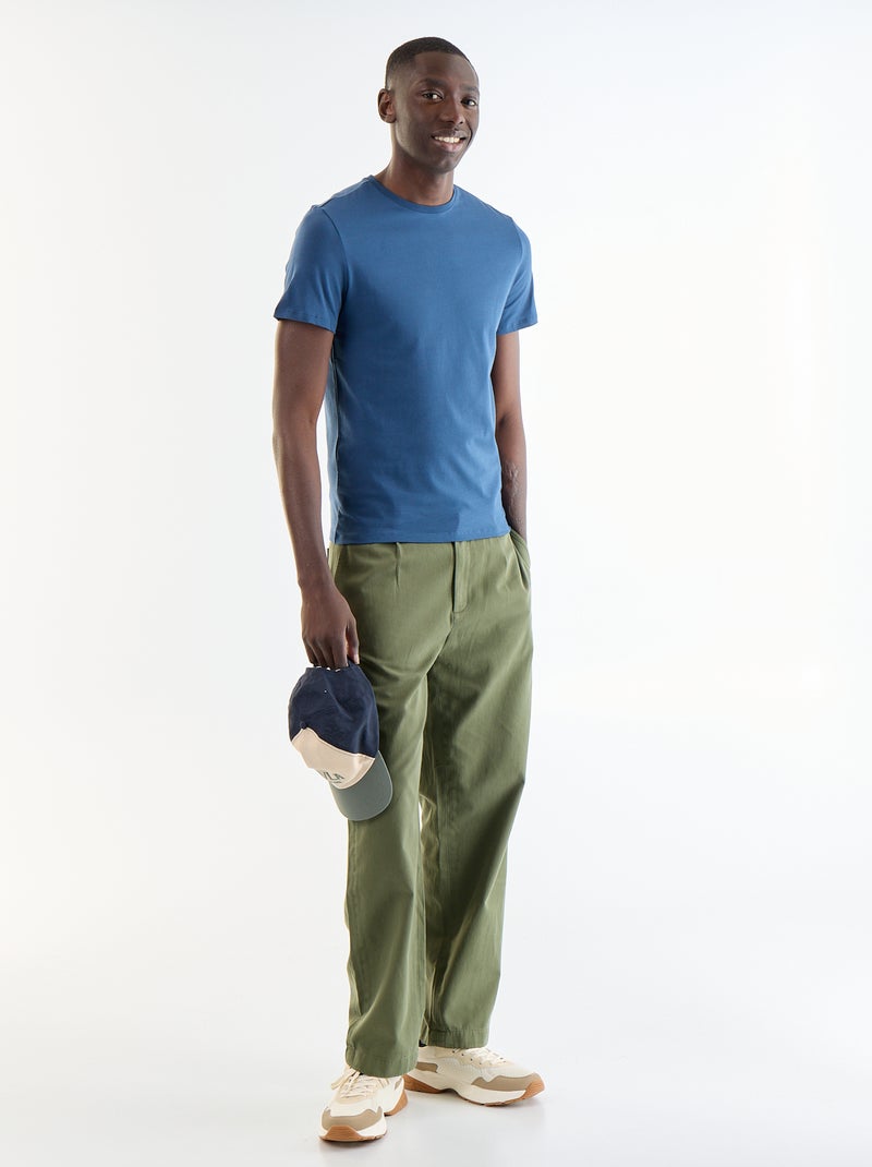 T-shirt en coton uni à col rond pour Homme Bleu - Kiabi