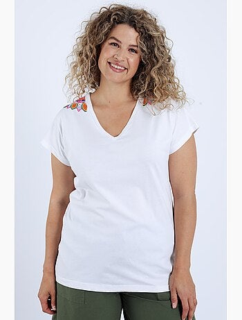 T-shirt en coton uni avec mandala en perles