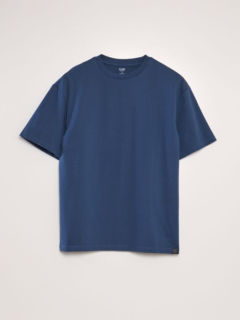 T-shirt en coton uni Bleu - Kiabi