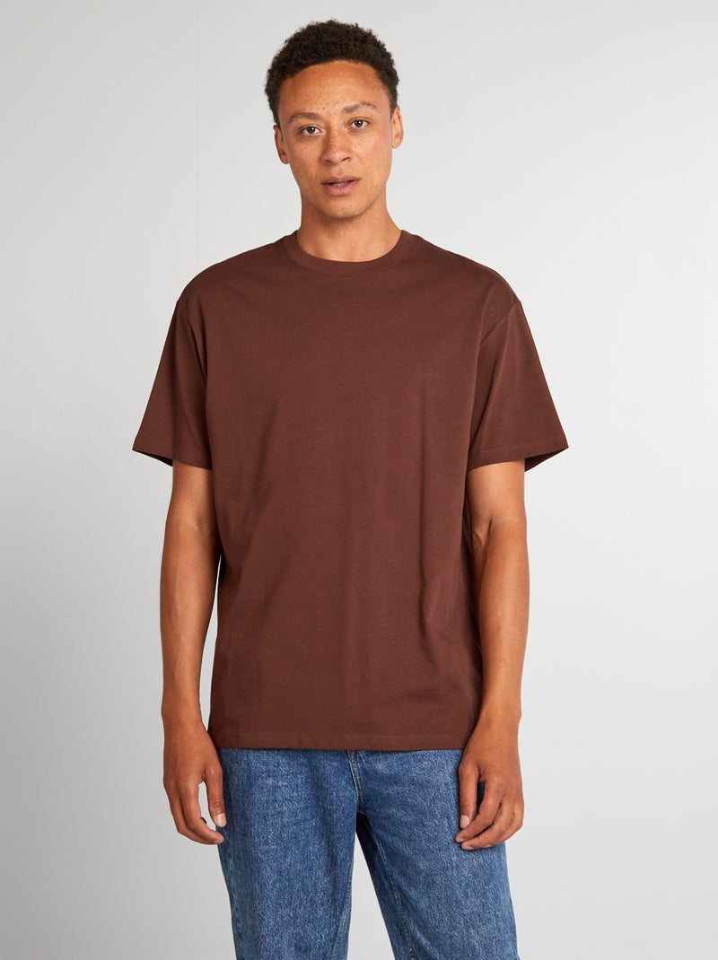 T-shirt en coton uni Marron - Kiabi