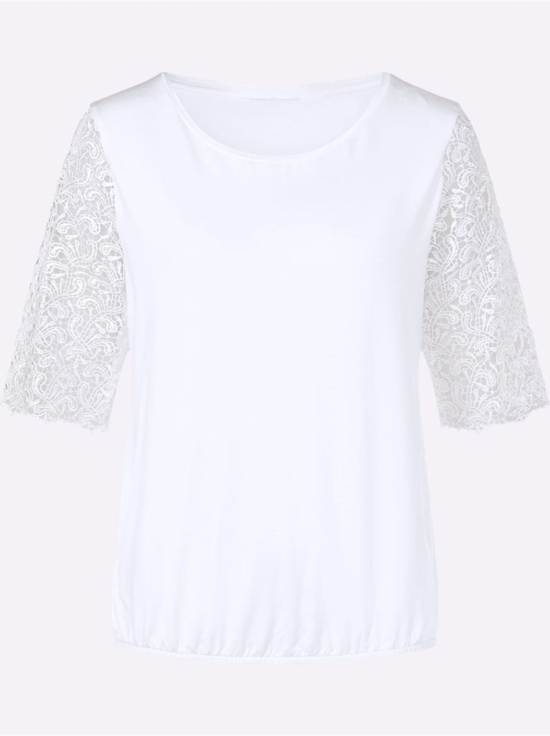 T-shirt En Dentelle 95% Viscose (ecovero) - Taille Standard - Witt Blanc - Kiabi