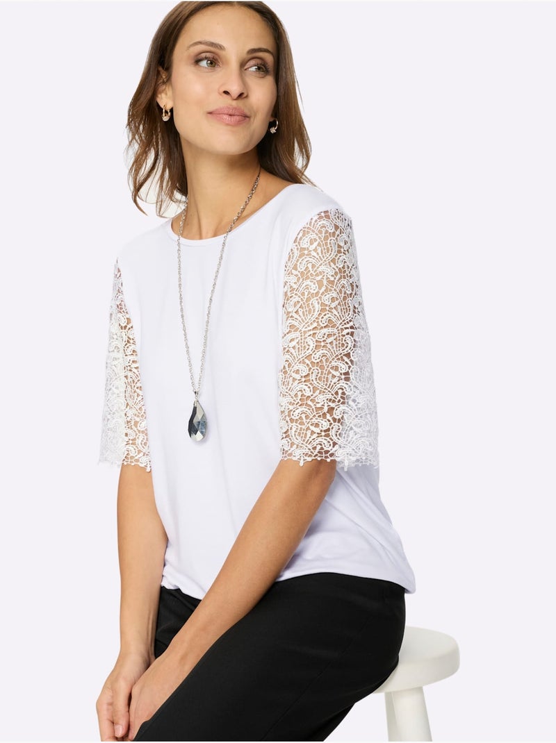 T-shirt En Dentelle 95% Viscose (ecovero) - Taille Standard - Witt Blanc - Kiabi