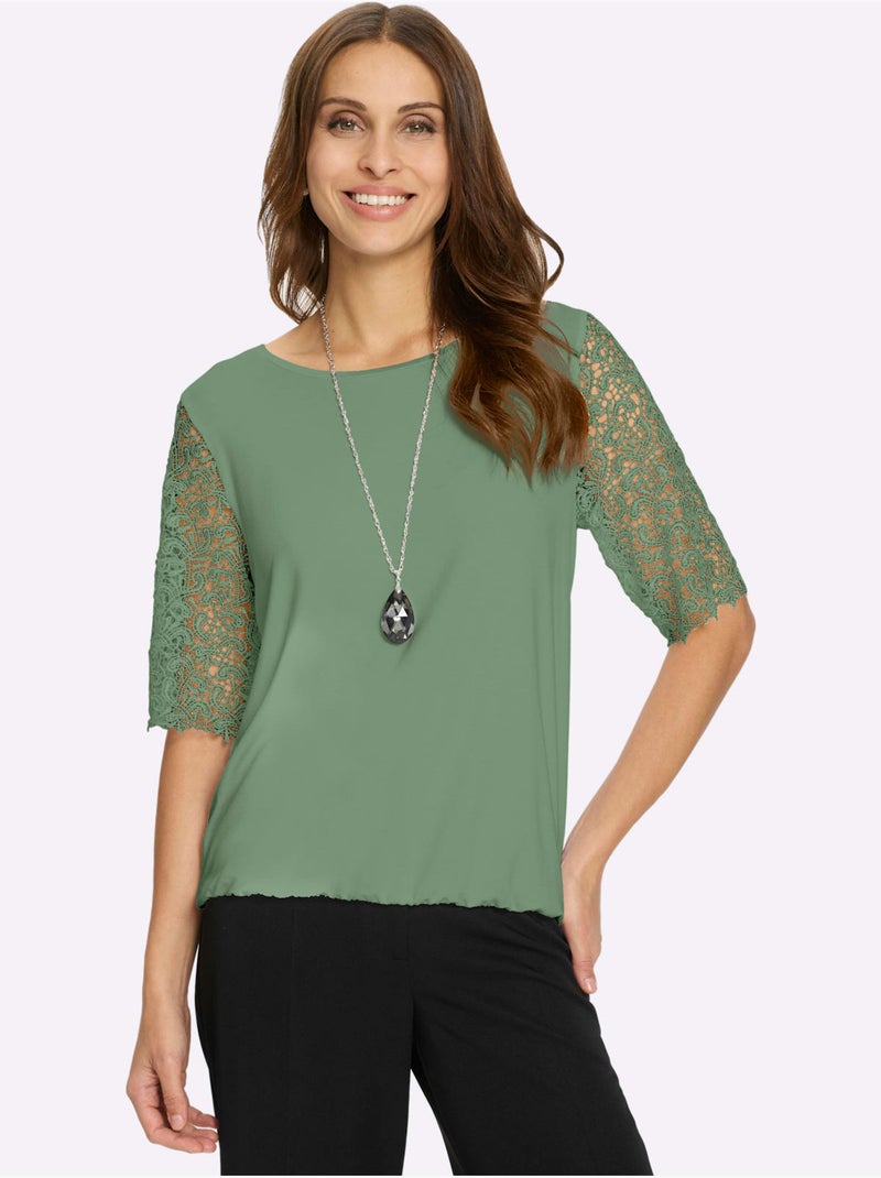 T-shirt En Dentelle 95% Viscose (ecovero) - Taille Standard - Witt Vert eucalyptus - Kiabi