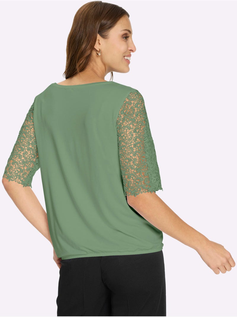 T-shirt En Dentelle 95% Viscose (ecovero) - Taille Standard - Witt Vert eucalyptus - Kiabi