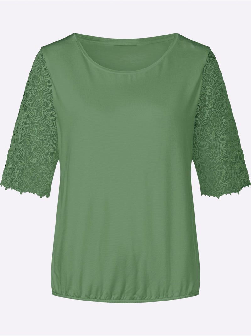 T-shirt En Dentelle 95% Viscose (ecovero) - Taille Standard - Witt Vert eucalyptus - Kiabi