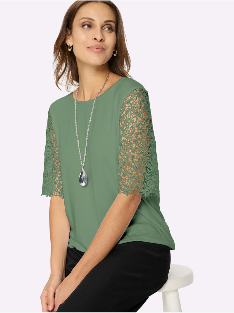 T-shirt En Dentelle 95% Viscose (ecovero) - Taille Standard - Witt Vert eucalyptus - Kiabi