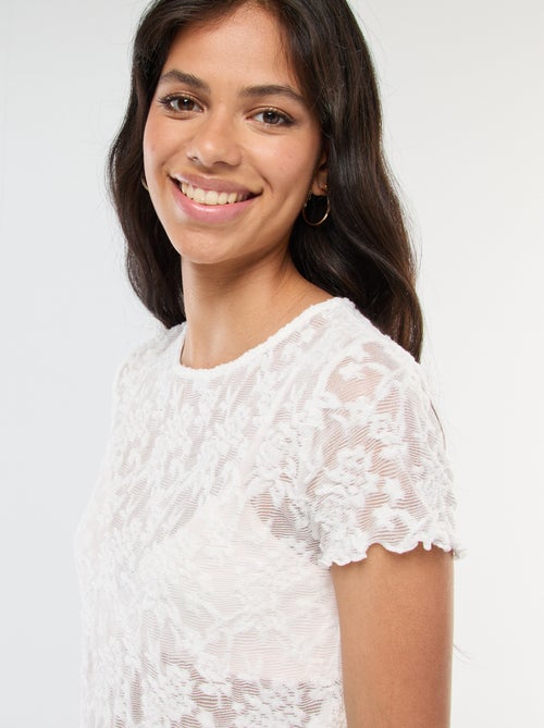 T-shirt en dentelle à manches courtes - Kiabi
