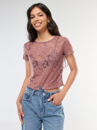 T-shirt en dentelle à manches courtes