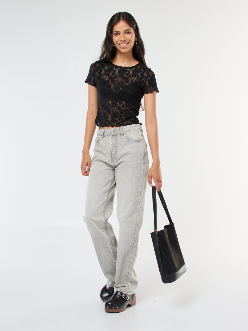 T-shirt en dentelle à manches courtes Noir - Kiabi