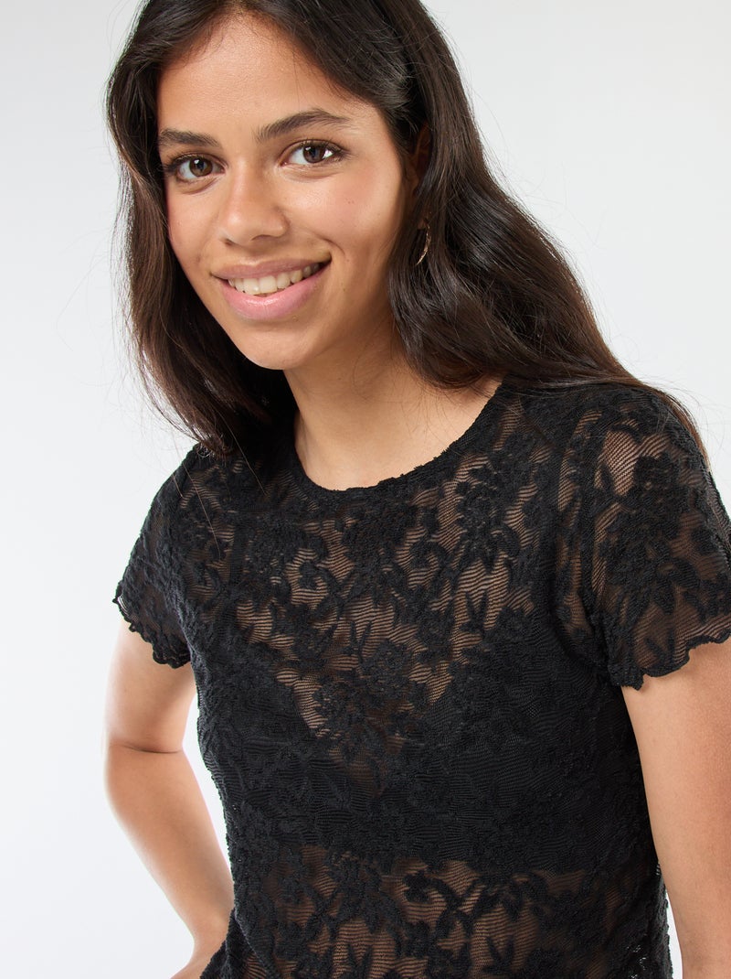 T-shirt en dentelle à manches courtes Noir - Kiabi