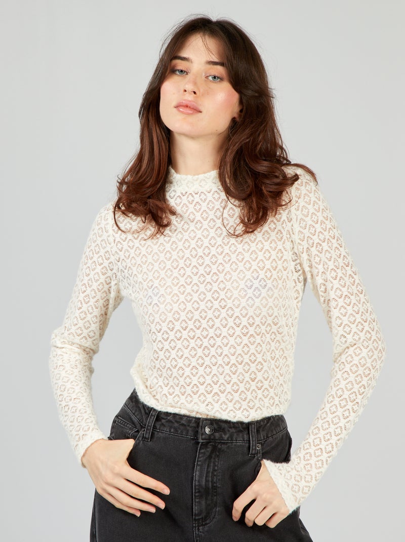 T-shirt en dentelle à manches longues Blanc - Kiabi