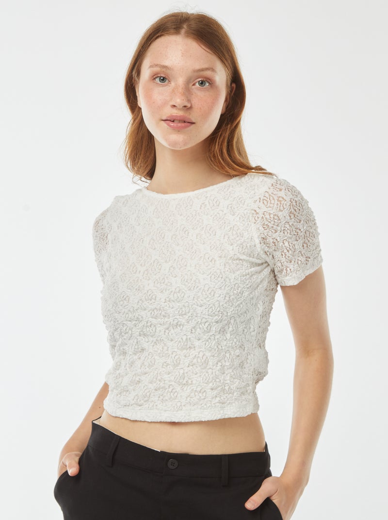T-shirt en dentelle avec dos nu Blanc - Kiabi