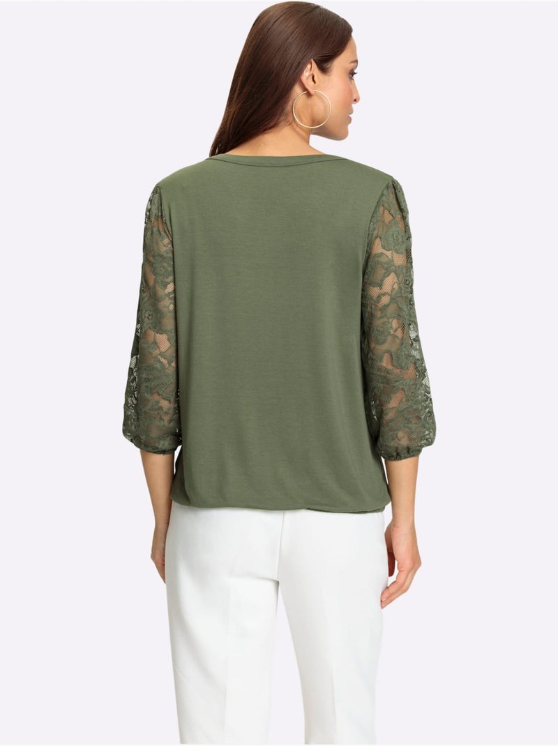 T-shirt En Dentelle Avec Viscose (ecovero) - Taille Standard - Witt Kaki - Kiabi