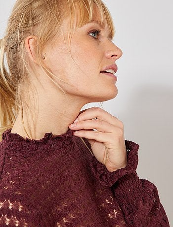 T-shirt en dentelle col montant - Kiabi