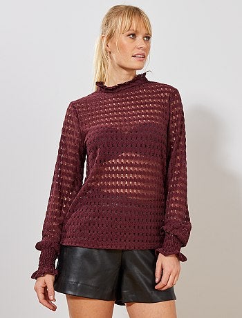 T-shirt en dentelle col montant - Kiabi