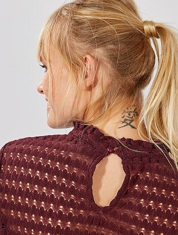 T-shirt en dentelle col montant - Kiabi