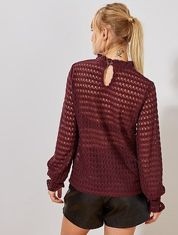 T-shirt en dentelle col montant - Kiabi