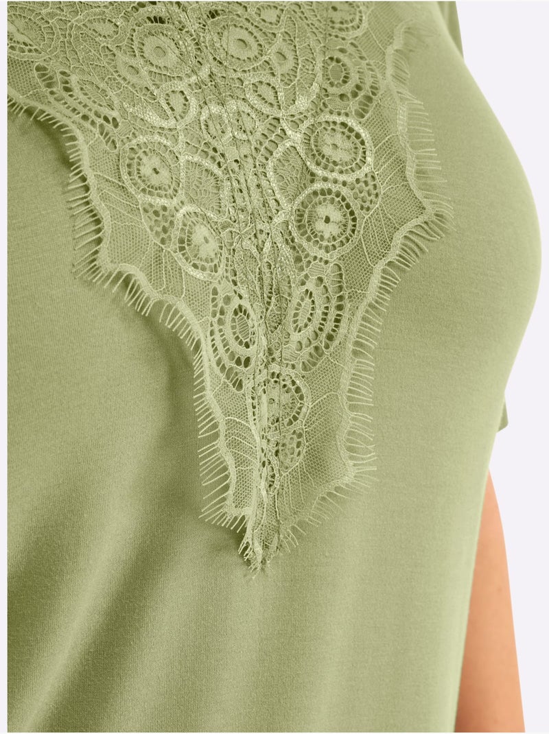 T-shirt En Dentelle Col V Devant Et Au Dos - Taille Standard - Sheego Bleu Vert Gris - Kiabi