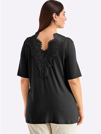 T-shirt En Dentelle Col V Devant Et Au Dos - Taille Standard - Sheego