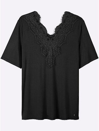 T-shirt En Dentelle Col V Devant Et Au Dos - Taille Standard - Sheego