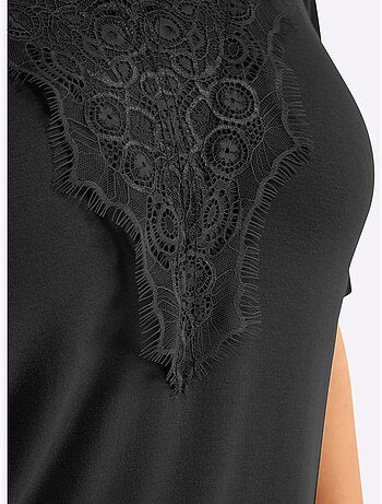 T-shirt En Dentelle Col V Devant Et Au Dos - Taille Standard - Sheego