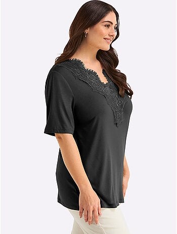 T-shirt En Dentelle Col V Devant Et Au Dos - Taille Standard - Sheego