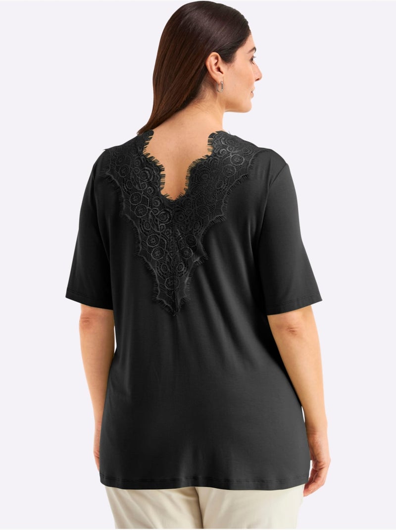 T-shirt En Dentelle Col V Devant Et Au Dos - Taille Standard - Sheego Noir - Kiabi