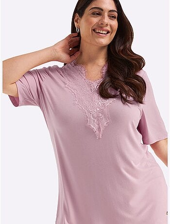 T-shirt En Dentelle Col V Devant Et Au Dos - Taille Standard - Sheego