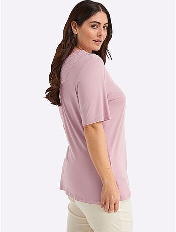 T-shirt En Dentelle Col V Devant Et Au Dos - Taille Standard - Sheego