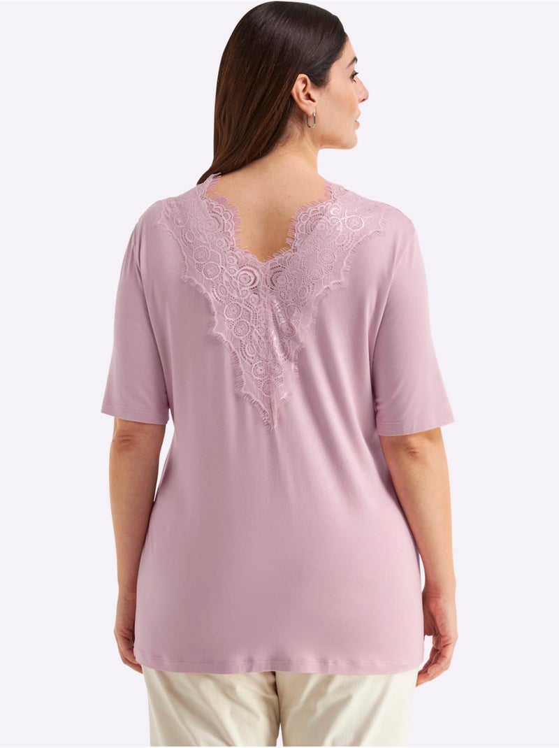 T-shirt En Dentelle Col V Devant Et Au Dos - Taille Standard - Sheego Rose - Kiabi